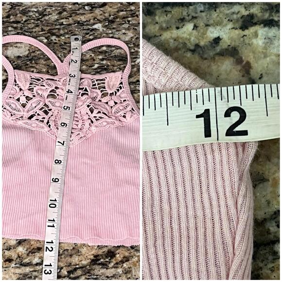 Aeropostale Pink Ribbed Lace Halter Crop Top XS Y2K Bralette Coquette Festival - Picture 6 of 9